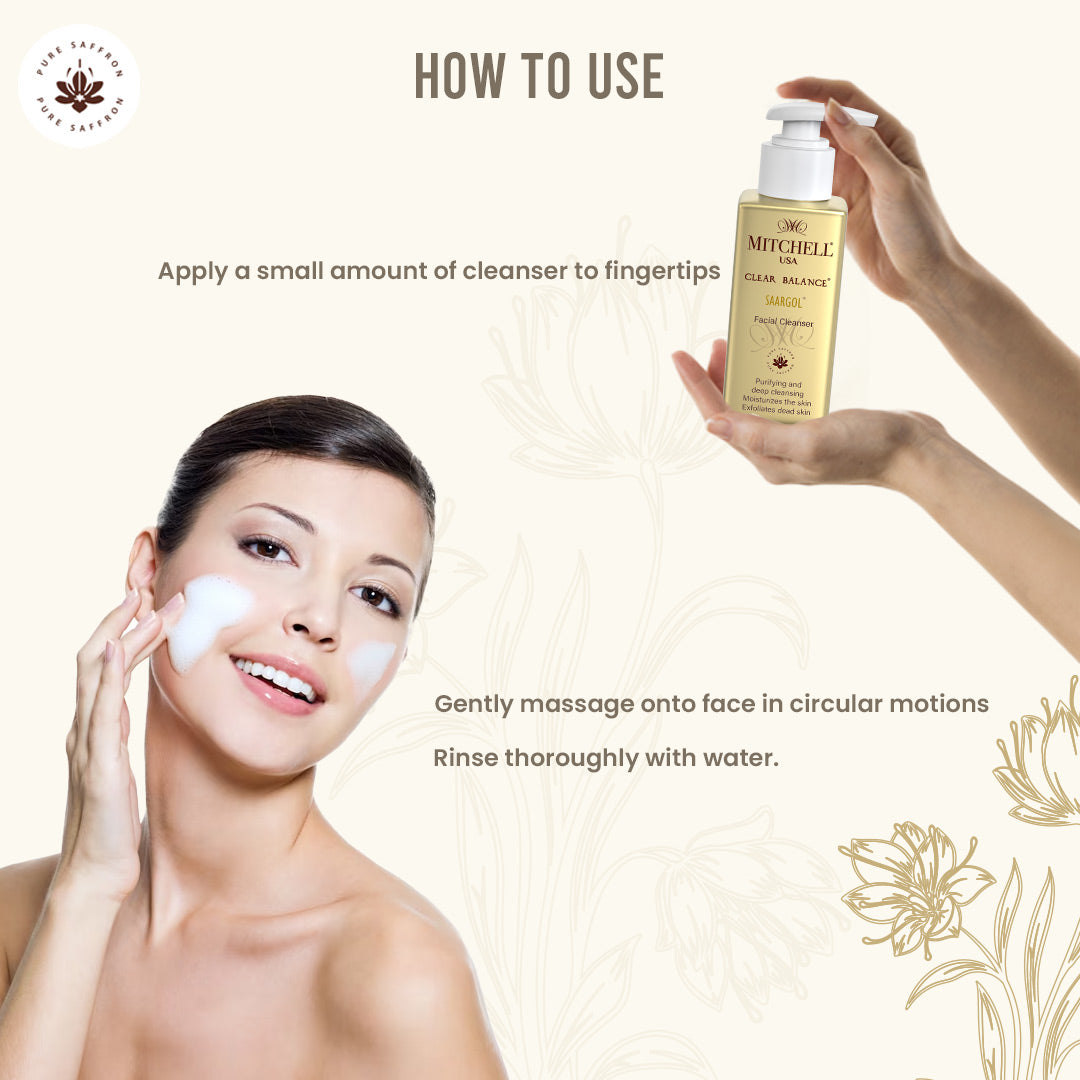 How to use Clear Balance Saargol Facial Cleanser  - gentle saffron-infused cleanser with Vitamin C