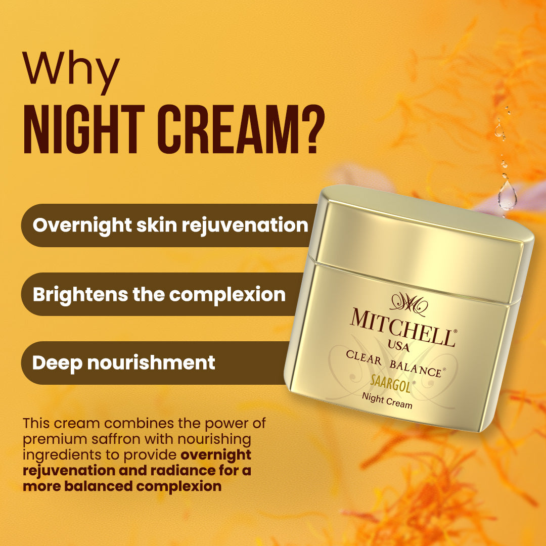 Clear Balance Saargol Night Cream –  with saffron, Shea Butter, and Almond Oil to repair, firm and restore youthful, radiant skin