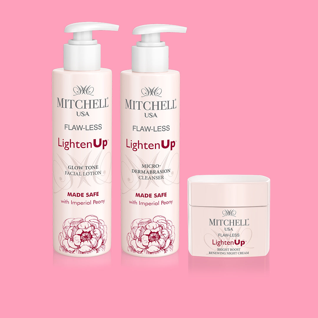 Exclusive Skincare Combo: Mitchell USA LightenUp Cleanser, Glow Tone Lotion, Night Cream - Radiant Skin Regimen