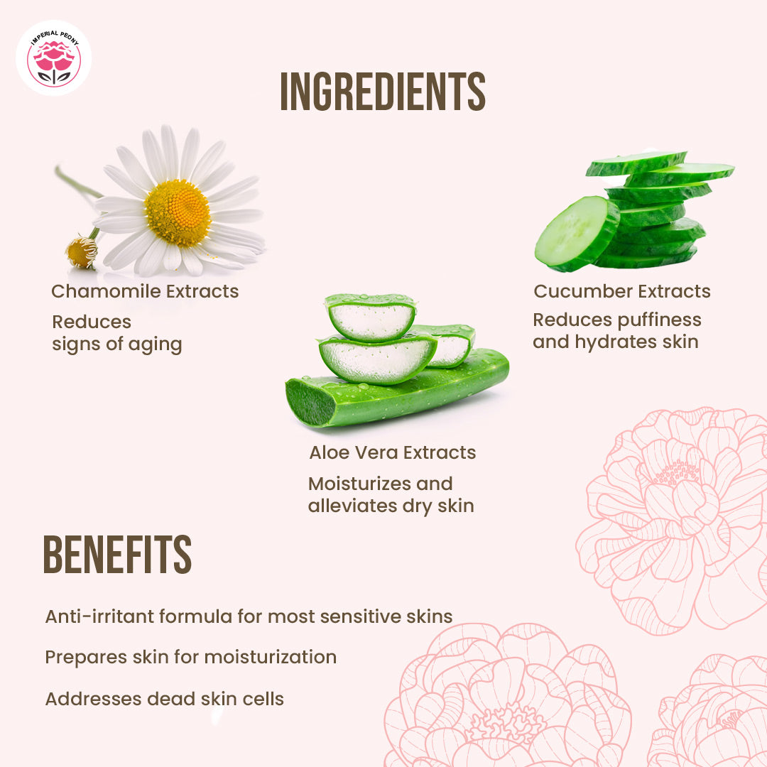 Peony,Aloe vera,Chamomile and Cucumber toner for dull skin
