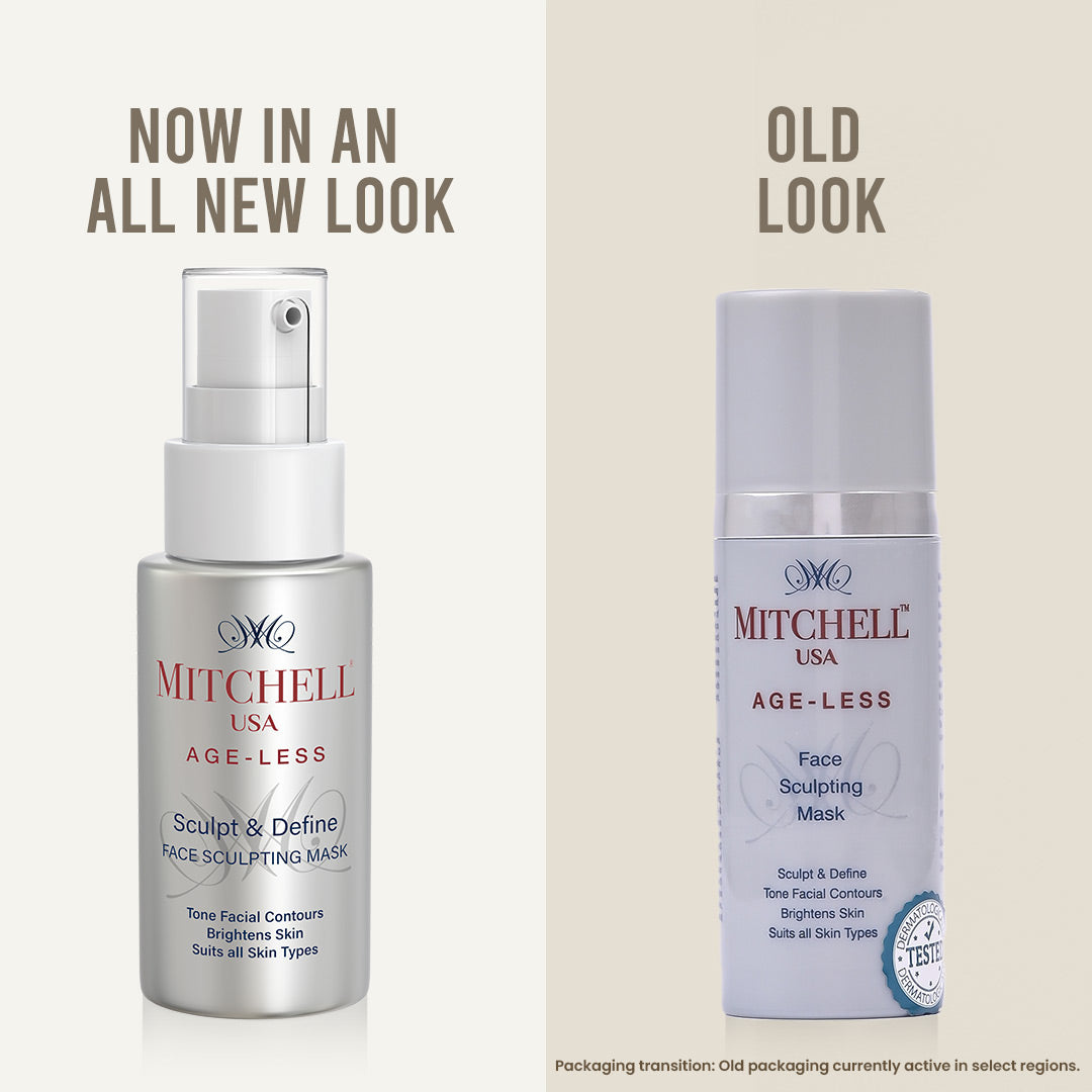 Mitchell USA’s AGE-LESS Face Sculpting Mask for facial rejuvenation - Mitchell USA - new look vs old look