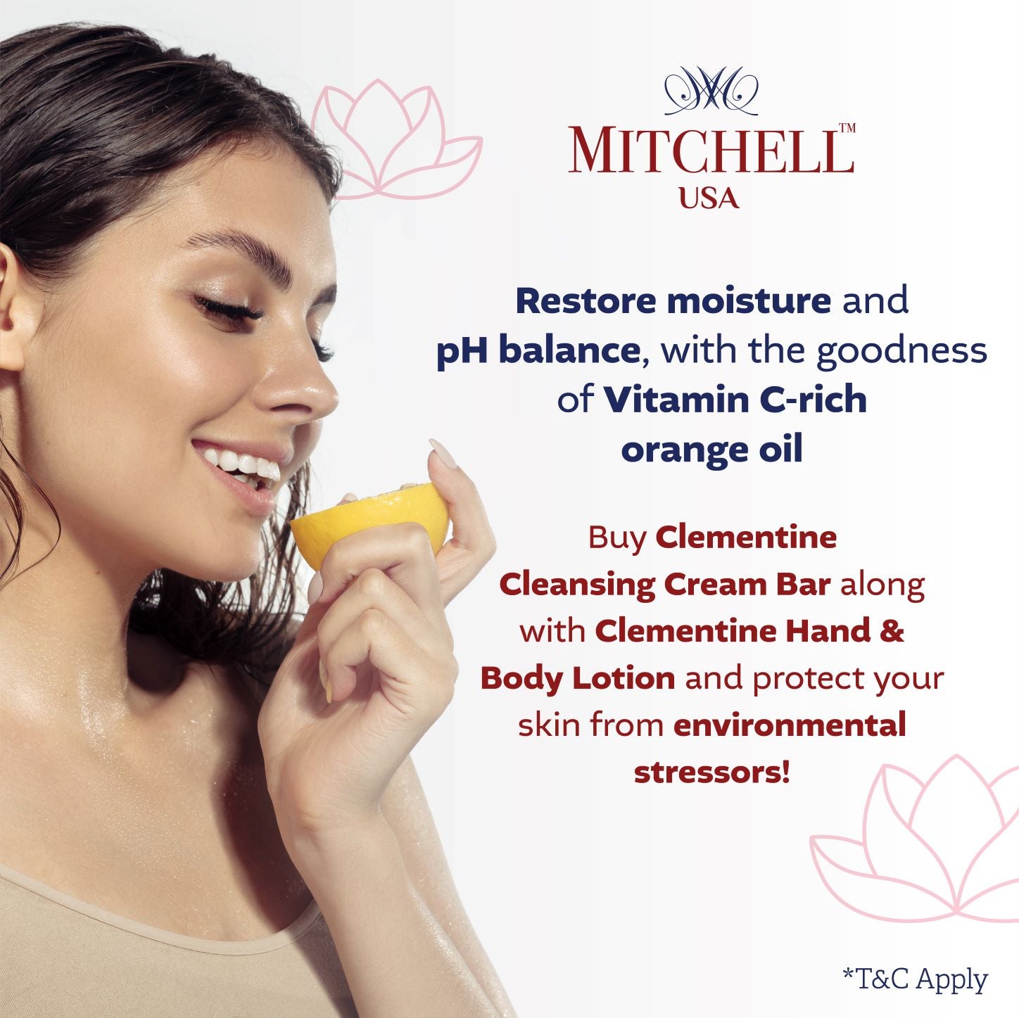 Combo Offer - Clementine Hand &amp; Body Lotion Intense Moisturizing (200ml) + Clementine Cleansing Cream Bar (125gm) With Pure Orange Oil